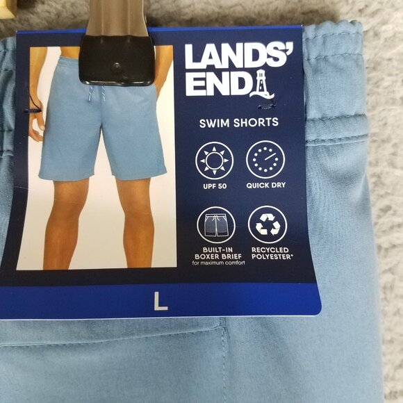 NEW Lands' End Swim Shorts Adult Large Blue UPF 50 Lined Hybrid Beach Summer Men - Picture 12 of 14